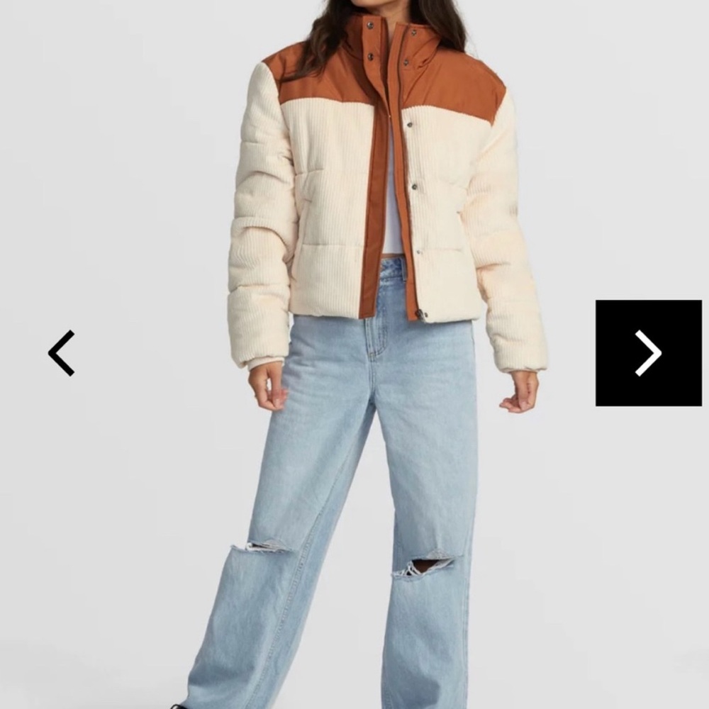 RVCA Cream and Brown Puffer Jacket
